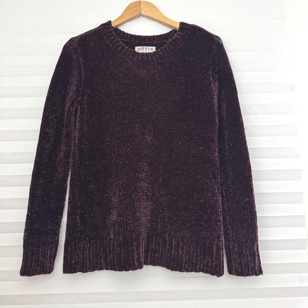 Orvis Women Chenille Knit Crew Neck Cozy Sweater S Long Sleeve Purple Eggplant